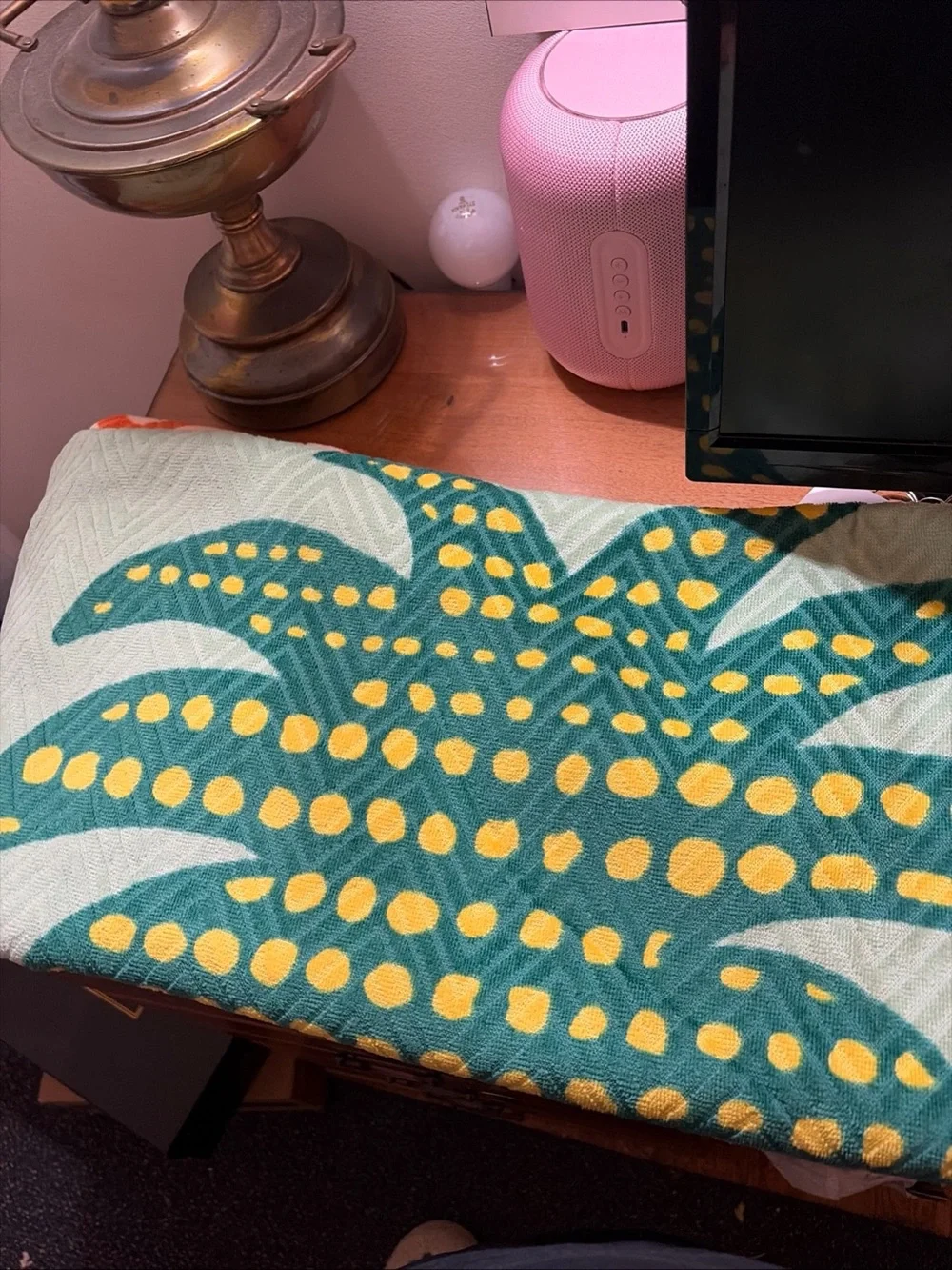 Palm Print Green & Yellow Graphic Beach Towel